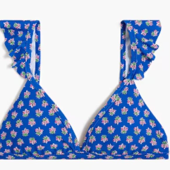 J Crew Women's Printed Ruffle-Shoulder Vneck Bikini Top Blue - Picture 6 of 6
